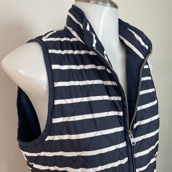 Gap Quilted Puffer Vest XS Navy Blue White Striped Full-Zip Pockets Women's - Picture 2 of 11